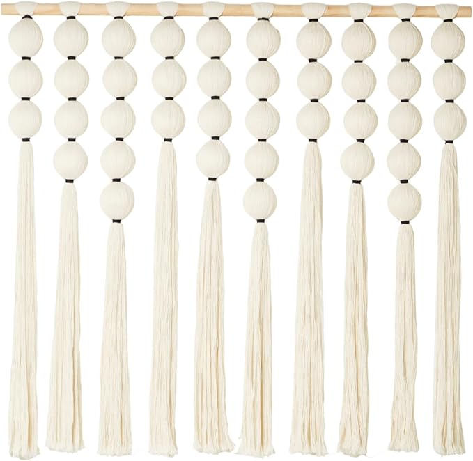 RUIZHIXUAN Large Macrame Wall Hanging Macrame Ball Wall Hangings Tapestry Cotton Textile Boho Wall Decor Art Bohemian headboard Handwoven 39" Wx38” L(Cream)