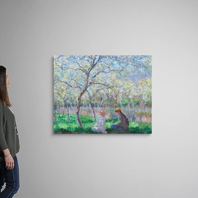 CANVAS ON DEMAND Springtime, 1886 Canvas Wall Art Print by Claude Monet, Classic, Impressionism, Home Decor, Reading, Spring Artwork,45" x36in