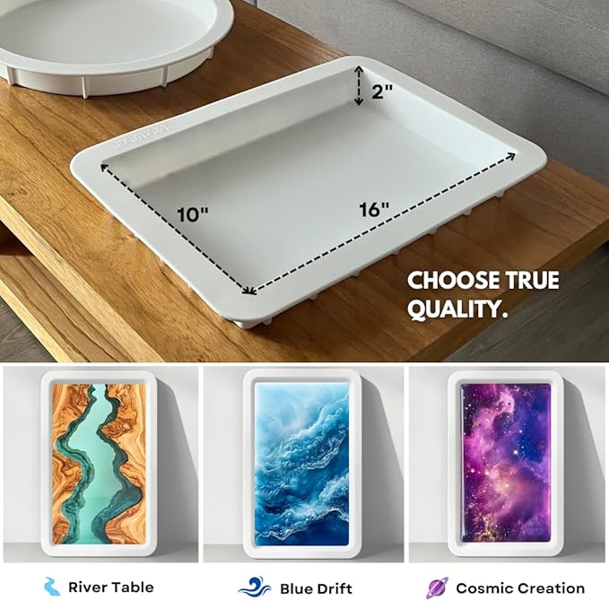 Alaskey® Large Premium Rectangular Resin Table Silicone Mold 16"x10" and 19"x11" | Durable, Reusable, No Seal Required | Large Epoxy Resin Mold for DIY River Table, Coffee Table, Cutting Board Crafts