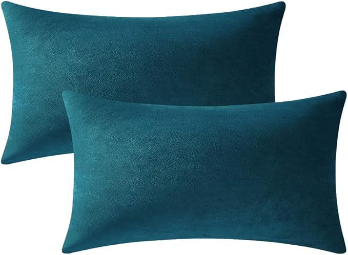 12x20 Throw Pillow Cases Teal Christmas: 2 Pack Cozy Soft Polyester Rectangular Decorative Pillow Covers for Farmhouse Home Decor