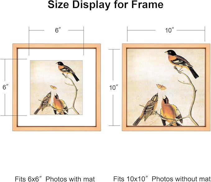 10x10 Picture Frame, Gold Metal Square Photo Frames with HD Glass, Fits 6x6 with Mat or 10 x 10 without Mat, Display for Wall and Table, 1 Pack