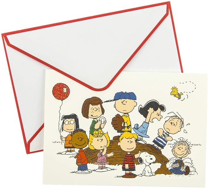 Graphique Peanuts Gang Boxed Notecards, 16 Peanuts Friends CardsEmbellished With Glitter, with Matching Envelopes and Storage Box, 3.25" x 4.75"