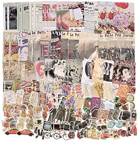 Draupnir 200pcs Vintage Junk Journal Supplies,Scrapbook Supplies Scrapbooking Paper and Stickers Ephemera For Art Aesthetic Journaling Kit Collage (Vintage) by Draupnir