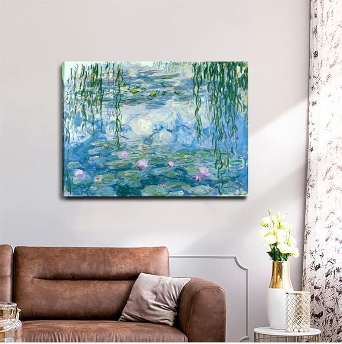 Claude Monet Canvas Wall Art - Water Lilies Classic Artwork Picture Print with Framed Painting for Home Office Wall Decor 16"x24"