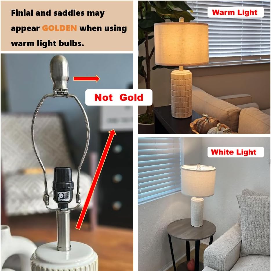 PoKat 23" Modern Ceramic Table Lamp Set of 2 for Living Room Bedroom, White - Image 2