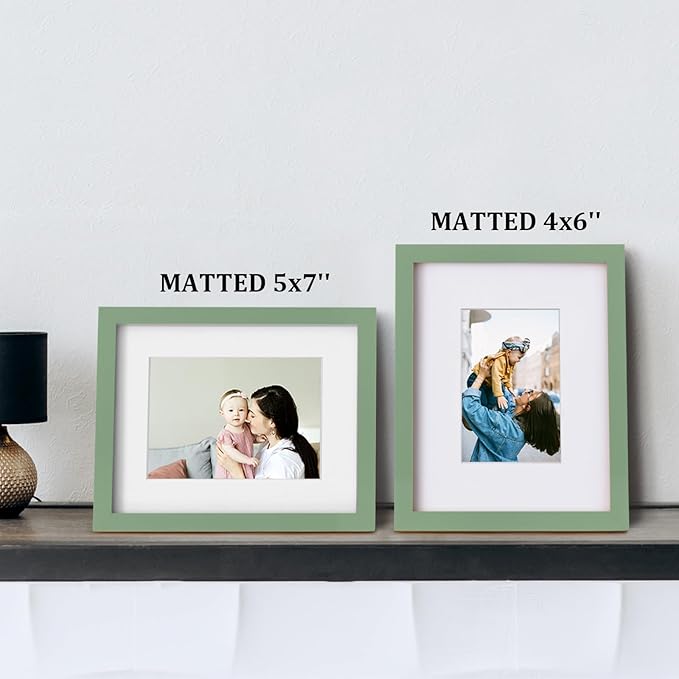 Egofine 8x10 Picture Frames 4PCS, Made of Solid Wood Display 4x6 and 5x7 with Mat Covered by Plexiglass, for Table Top Display and Wall Mounting Photo frame, Green
