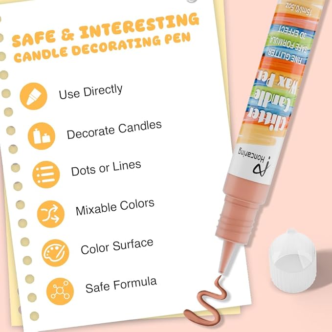 Candle Wax Pen, Easy to Use Glitter Painting Pen for All Crafter, 7 Glitter Colors Set for Candle Blessing Writing, Decorating & More DIY Crafts(15ml/0.5oz*7)