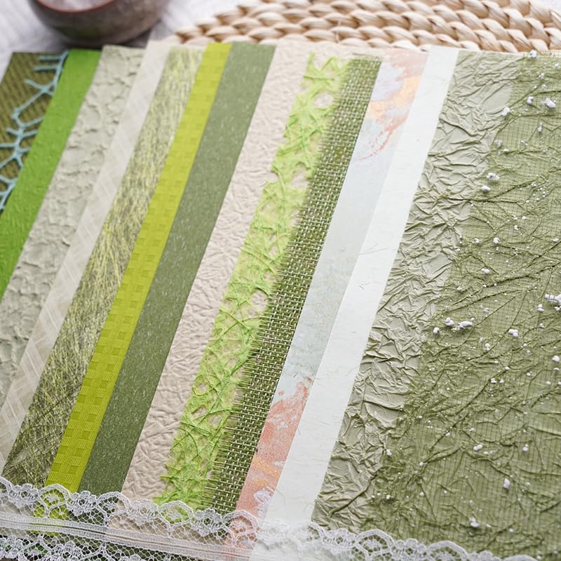 15Pcs Handmade Scrapbook Art Paper Craft Textured Paper Colorful A5 sheet Mesh Special Mix for Scrapbooking Junk Journal Journaling Supplies DIY Materials,5.8x8.2 inches (Green) - Image 3