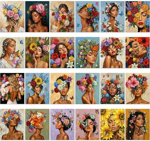 Sherr 24 Pcs Pre Drawn Canvas for Adult, Flower Maiden, 8 x 10 Inch by Sherr