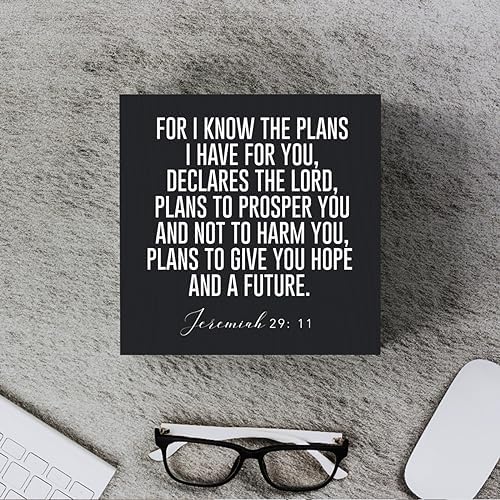 Christian Decor Wood Sign Desk Decor Rustic Motivational Bible Verse Jeremiah 29:11 Black Wooden Box Sign for Home Office Living Room Church Kitchen Bedroom Table Shelf Religious Gifts - Image 4