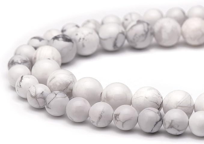 Youngbling Natural Gemstone Beads for Jewelry Making,8mm Howlite Polished Round Smooth Stone Beads for Bracelet Necklace 15 Inch(Howlite,8mm)