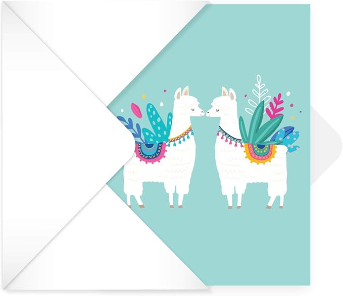 Llama Note Cards / 24 Adorable Animal All Occasion Greeting Cards With White Envelopes / 3 1/2" x 4 7/8" Desert Birthday Party Cards / Alpaca Thank You Note Card Set / 6 Cinco De Mayo Fiesta Designs
