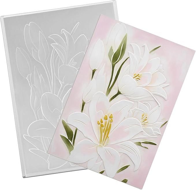 Geiserailie 1 Pcs Embossing Folders Embossing Machine Template Paper Card Folders for Christmas Card Making DIY Flower Scrapbook Photo Album Craft Decoration 5.9 x 4.1 Inch (Lily Style)