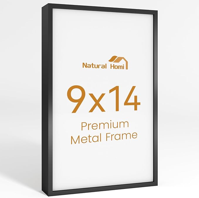 9x14 Aluminum Metal Picture Frame,Tempered Glass Black Photo Frame 9x14 for Family Photo,Posters,Art,Document to Wall Mount Horizontally or Vertically