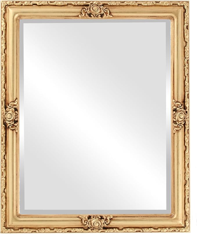 OVALCREST Rectangle Beveled Wall Mirror for Home Decor - Jefferson Style - Antique Gold Leaf - 20x26 Outside Dimensions