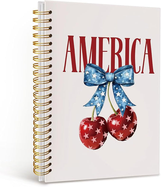 MOFUYU Bible Notebook,Prayer Journal,Cherry Notebook,God Bless America Notes Journal,4th of July,Bible Supplies Hardcover Spiral Notebook,Christian Journals for Women 5.5x8.3 Inch