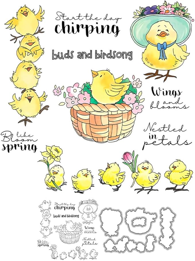 Cartoon Chicken Animal Stamps and Cutting Dies for Card Making DIY Transparent Silicone Clear Stamp and Metal Die Cuts Sets for Scrapbooking Paper Greeting Cards Decor Seals Craft Supplies