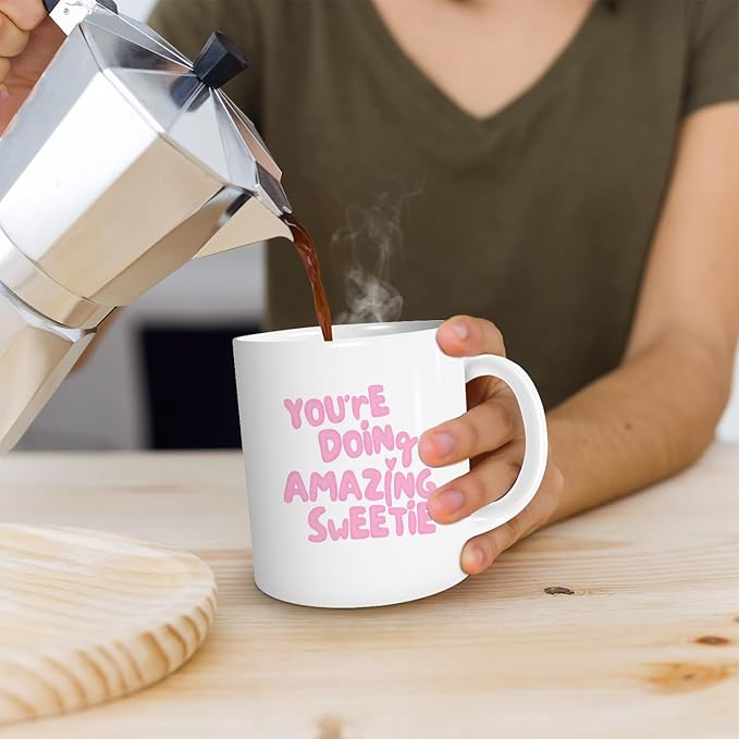Preppy Coffee Mug,Affirmation Coffee Mug,You're Doing Amazing Sweetie Mug, Motivational Affirmations Gifts For Women Teen Girls,Encouragement Coffee Mugs 11oz