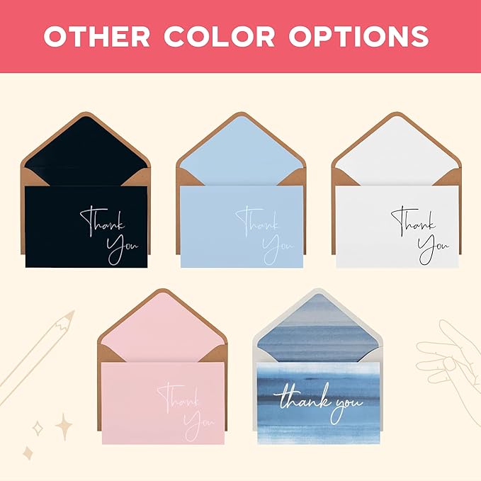 VNS Creations Thank You Cards With Envelopes Bulk Set & Stickers - 100 Pack 4x6 Blank Thank You Notes Bulk Box Set - Large Note Card Small Business, Wedding, Baby Shower & Bridal Shower - Ombré