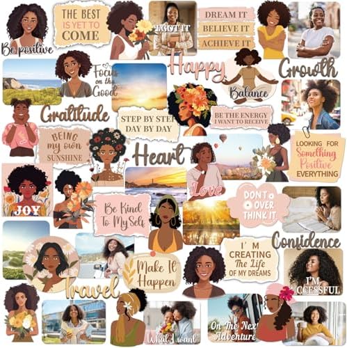 Vision Board Supplies Scrapbook - 50 Pcs Black Girl Travel Stickers by LetCreativityFlourish