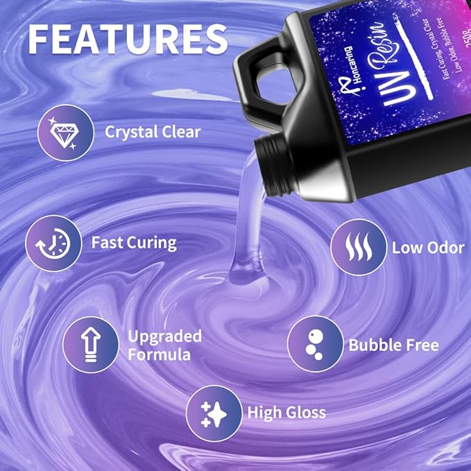 UV Resin 1000g, Hard Type Clear Beginner-Friendly Kit, Upgraded Formula & Crystal Clear for Jewlery Making, Art Craft, 250g*4 Resin UV Kit for Earring, Pendant, DIY