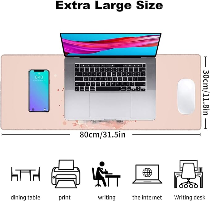 Adorable Panda Gaming Mouse Pad, Office Desk Mat, Anti-Slip Rubber Base Cool Aesthetic Mouse Pads for Computer Laptop Keyboard School Home Desktop Gamer Home Accessories Decor 31.5" x 11.8"
