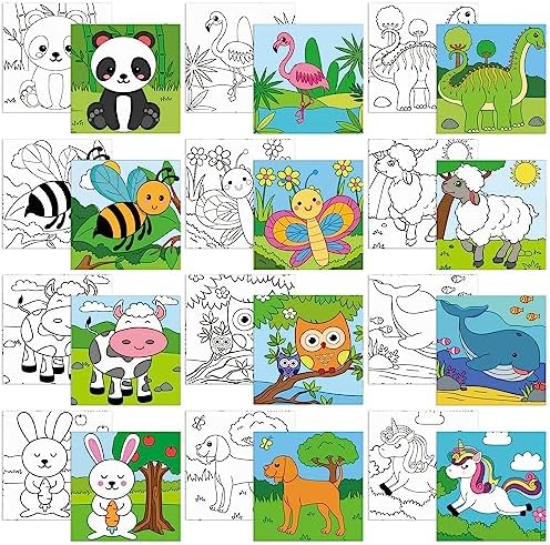Sherr 12 Pcs Pre Drawn Canvas for Adults, Cute Animals, 8 x 8 Inch by Sherr