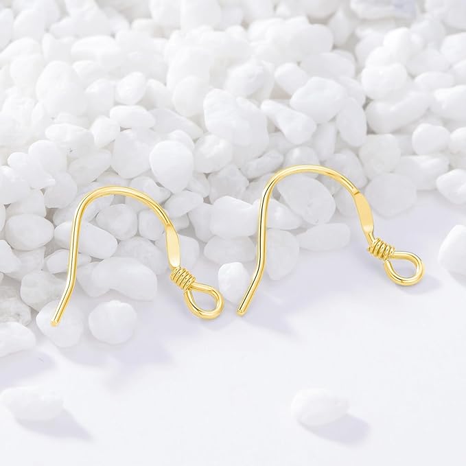 14K Real Gold Earring Hooks for Jewelry Making Fish Hooks 14K Yellow Gold Earring Findings for Earrings Jewelry Making(Style 4)