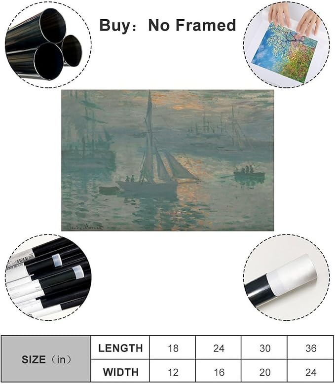 CFIOZYOS 40+ Monet Famous Print Posters Sunrise (Marine) by Claude Monet Impressionism Canvas Wall Art Print Poster For Home School Office Decor Unframe 12×18inch(30×45cm)