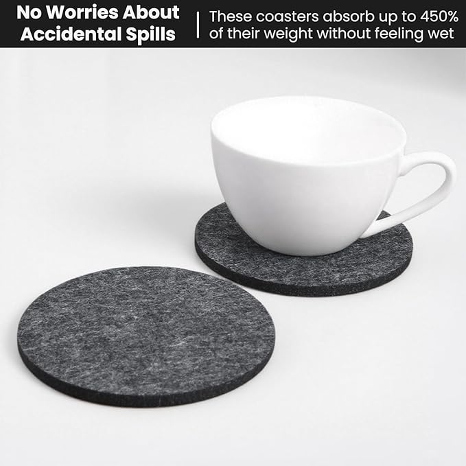 12 Pcs Felt Drink Coasters, 4 Inch Round Absorbent Felt Coasters for Drinks, Thickened Absorbent Coaster for Home Decor Coffee Tabletop Protection, Beige