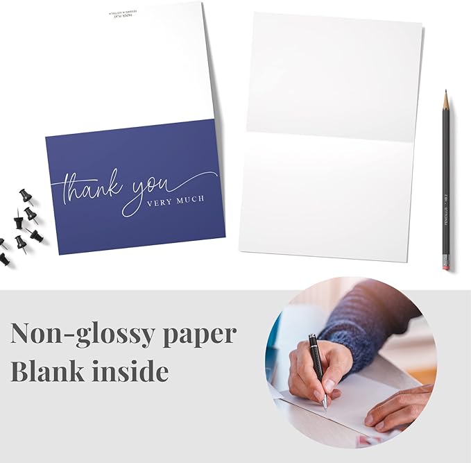 Thank You Cards | Bulk Greeting Cards | 100 Pack (Navy Blue)