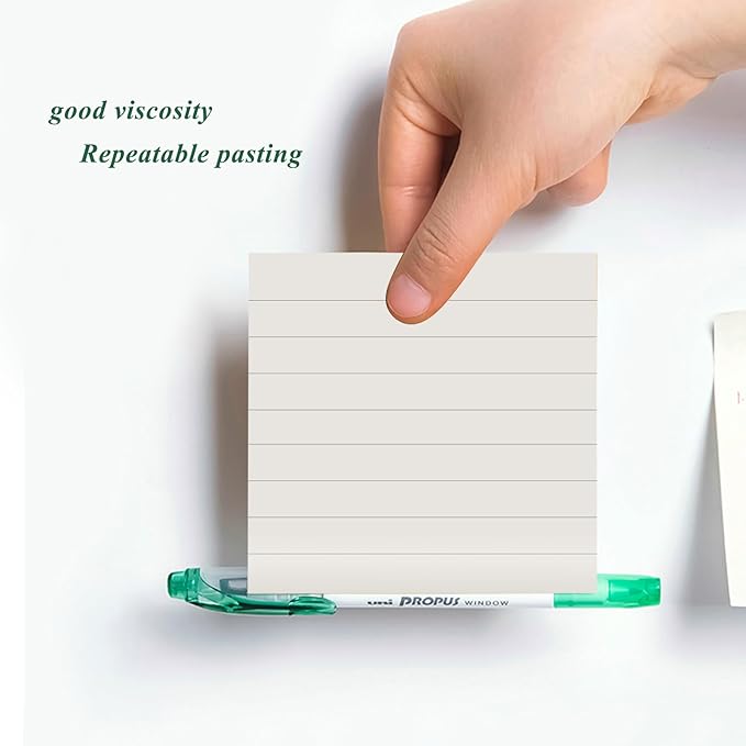 NatureTouch Sticky Notes 6 Packs, 3 x 3 Inches Adhesive Self-Stick Notes in Eye Protection Paper, Multiple Designs of Memo Pads for Reminders, Office, Home, School, Meeting, 80 Sheets/Pad，White，Line