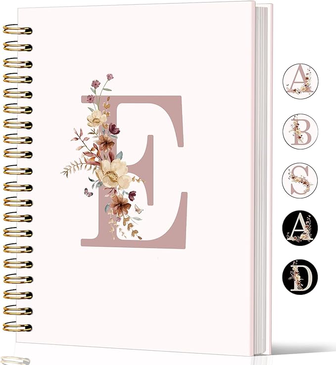Lacama Pink Initial Letter E Notebook Journal, Aesthetic Wildflower Personalized Spiral Notebook, Customized Monogrammed Gifts, Birthday Gifts for Women, School Supplies, Office Supplies 5.5x8.3