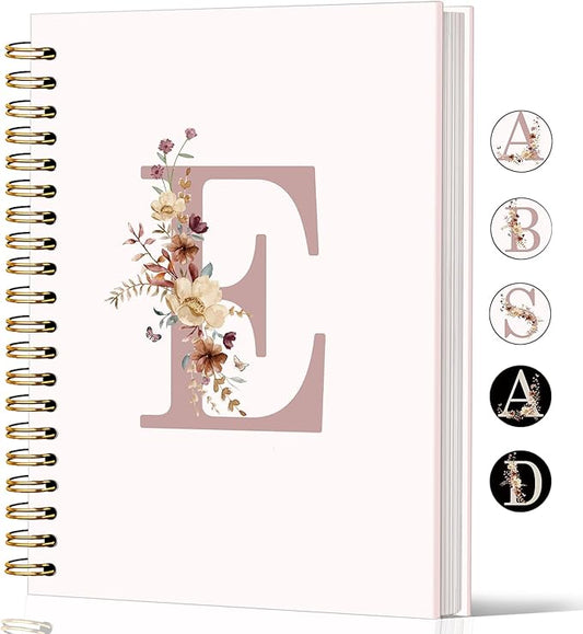 Lacama Pink Initial Letter E Notebook Journal, Aesthetic Wildflower Personalized Spiral Notebook, Customized Monogrammed Gifts, Birthday Gifts for Women, School Supplies, Office Supplies 5.5x8.3