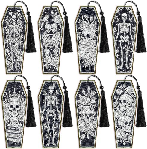 Black & White Gothic Diamond Art Bookmark, 8 Pcs DIY 5D Kits with Tassels by CRASHOT