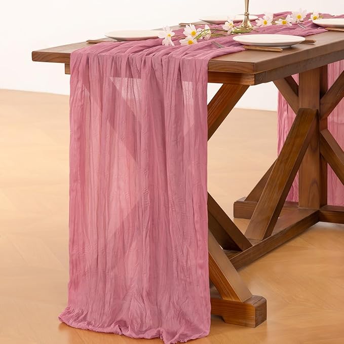Socomi Mauve Cheesecloth Table Runner Boho Rustic Valentine's Day Gauze 120 inch 10FT Cheese Cloth Runner for Wedding Party Baby Shower Birthday Home Decor Holiday Decorations