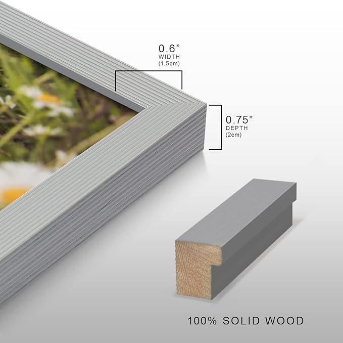Renditions Gallery Set of 4, 8X10 Custom Photo Prints with Real Wood Picture Frames. Create Personalized Photos with Peel & Stick Photo Frames. Gray Frame