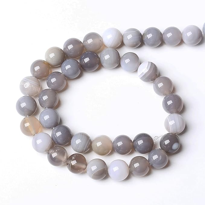 32pcs 12mm Natural Gray Striped Agate Beads for Jewelry Making Round Loose Beads DIY Bracelets Necklaces Energy Healing Stone Beads 15" (12mm, Gray Striped Agate)