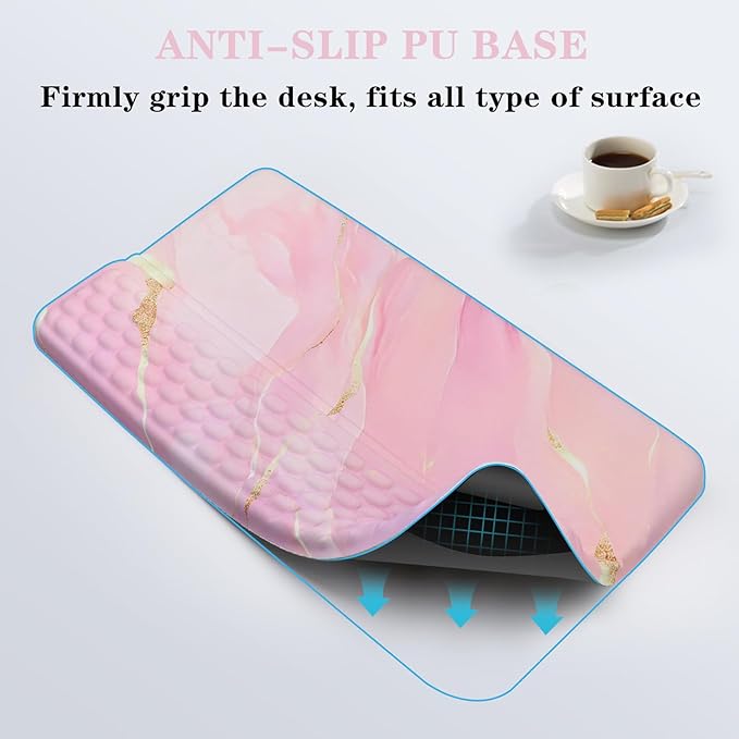Computer Keyboard Stand Pad with Wrist Rest, Ergonomic Comfy Tilted Keyboard Holder, Keyboard Tray Support for Office Home (Marble Pink)