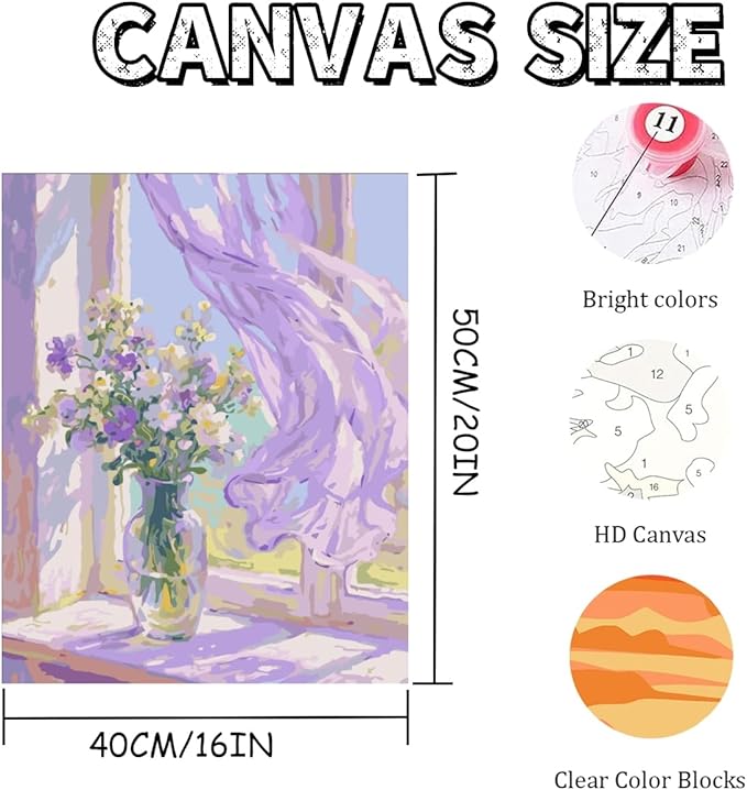 Mosaflare Paint by Numbers for Adults Beginner, Flowers Adult Paint by Number Kits on Canvas, DIY Window Scenery Acrylic Oil Easy Painting by Numbers for Home Wall Decor 16X20 inch (Without Frame)
