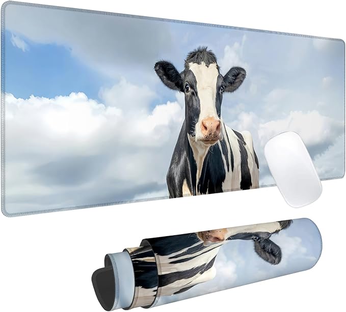 Cow Gaming Mouse Pad, Office Desk Mat, Anti-Slip Rubber Base Cool Aesthetic Mouse Pads for Computer Laptop Keyboard School Home Desktop Gamer Home Accessories Decor 31.5" x 11.8"