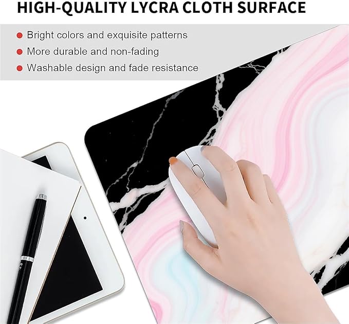 Square Mouse Pad Black Pink Marble, Personalized Premium-Textured Custom Mouse Mat Design, Washable Mousepad Cloth, Non-Slip Rubber Base Computer Mouse Pads for Wireless Mouse