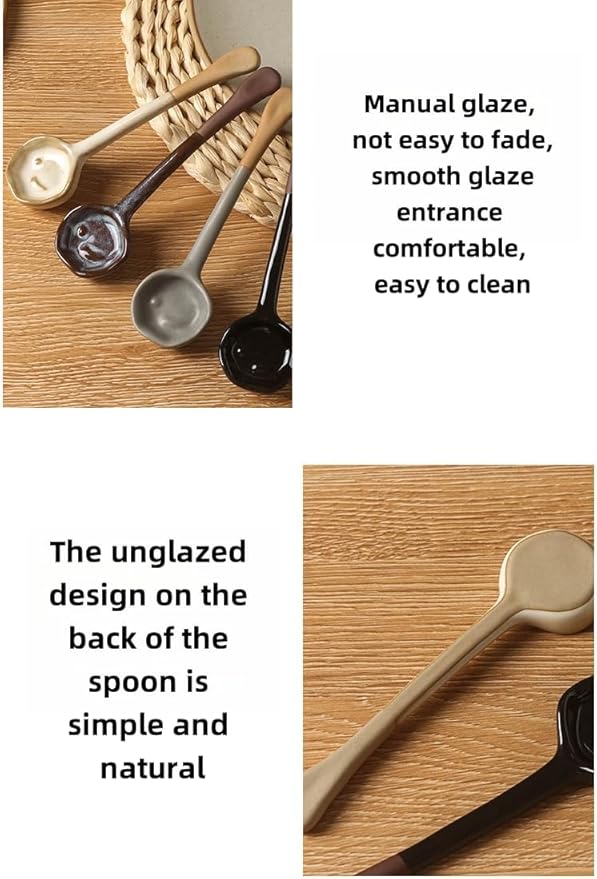 4-Pack - Ceramic Vintage Afternoon Tea, Coffee Whisk, Handmade Spoon, Long-Handle Coffee Scoop, tea scoop for loose tea, Size 5.9 * 1.5in(15 * 4cm)