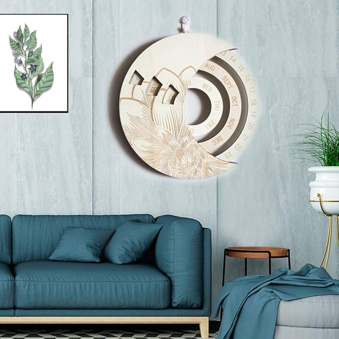 GOTOTOP 5 pcs Moon Phase Mirror, Wooden Frame Acrylic Mirror Wall Decor for Home, with Adjustable Moon Orientation for Bohemian Room Decor (02)