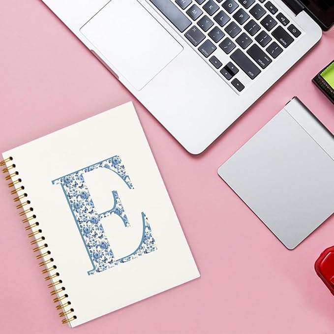 Blue Cute Initial Notebook Journals Diary Libretas Escolares E, Preppy Cute Personalized Notebook Gifts for Women Teen Girls Kids,Preppy Blue School Supplies for Girls 5.5x8.3
