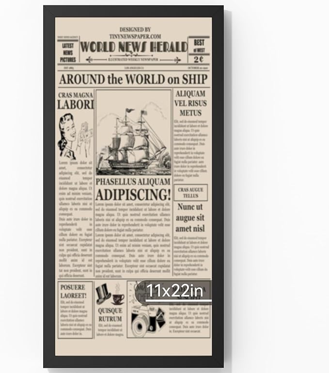 11x22 Aluminum Metal Newspaper Frame,Tempered Glass Black 11 x 22 Poster Frame Fits 11x22 Inch Newspaper, Assorted Media Cover Frame Modern Picture Frame for Wall Display