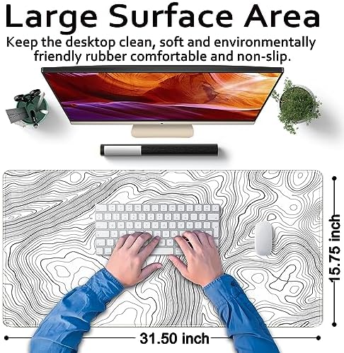 Mechanical Cattle Desk Mat Large Gaming White Mouse Pad Minimalist Topographic Map Desk Mat Extended XL Mousepad 31.5x15.7 in Anti-Slip Desk Pad Keyboard Mousepad Stitched Edges Large Mouse Pad Grey - Image 6
