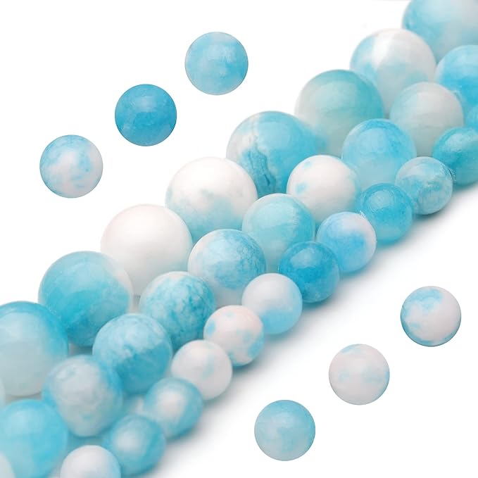 Youngbling Natural Gemstone Beads for Jewelry Making,10mm Blue White Jade Polished Round Smooth Stone Beads for Bracelet Necklace 15 Inch(Blue White Jade,10mm)