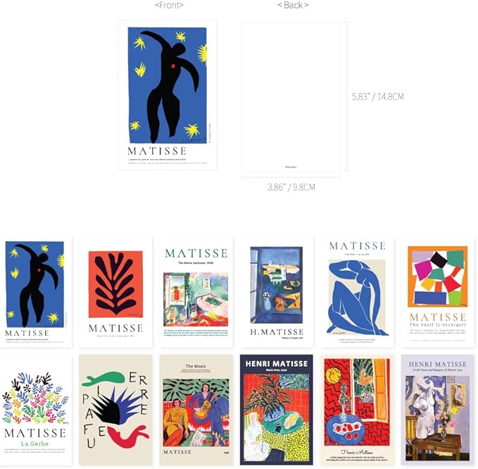 Monolike Henri Matisse Painting Single card - mix 12 pack, It consists of 12 famous paintings by Henri Matisse.