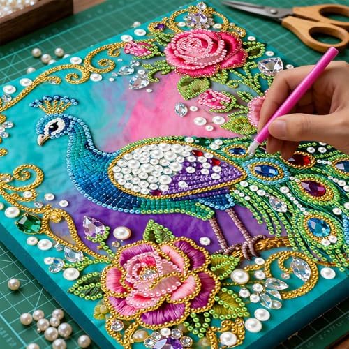ARTopet DIY Pearl Painting Kit with Frame Gemstone Pearl Diamond Dots Beads Canvas Art Craft for Adult Beginners Display for Tabletop and Wall Mounting Home Decor-Peafowl - Image 2